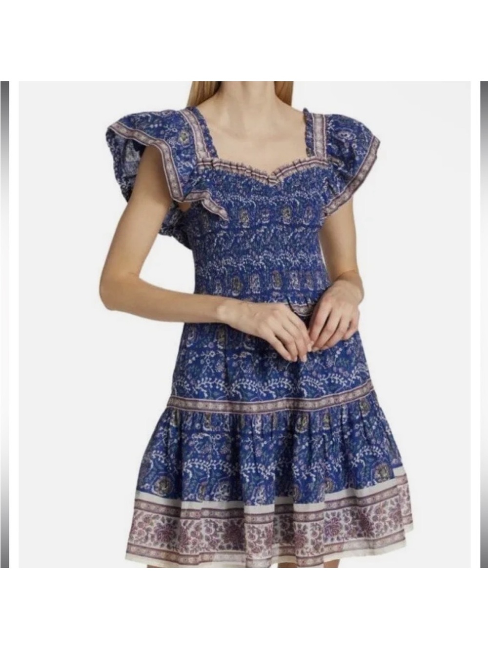 Sea New York Rosita Border Smocked Blue Paisley Minidress
